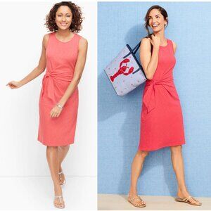 NWT TALBOTS Side Tie Sleeveless Shift Dress Jewl Neck Coral Pink Size XL